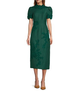 Antonio Melani Willow Floral Applique Mock Neck Short Sleeve Midi Dress | Dillard's | Dillard's