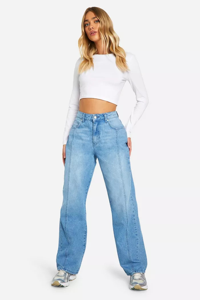Seam Detail Straight Leg Denim Jeans | Boohoo.com (UK & IE)