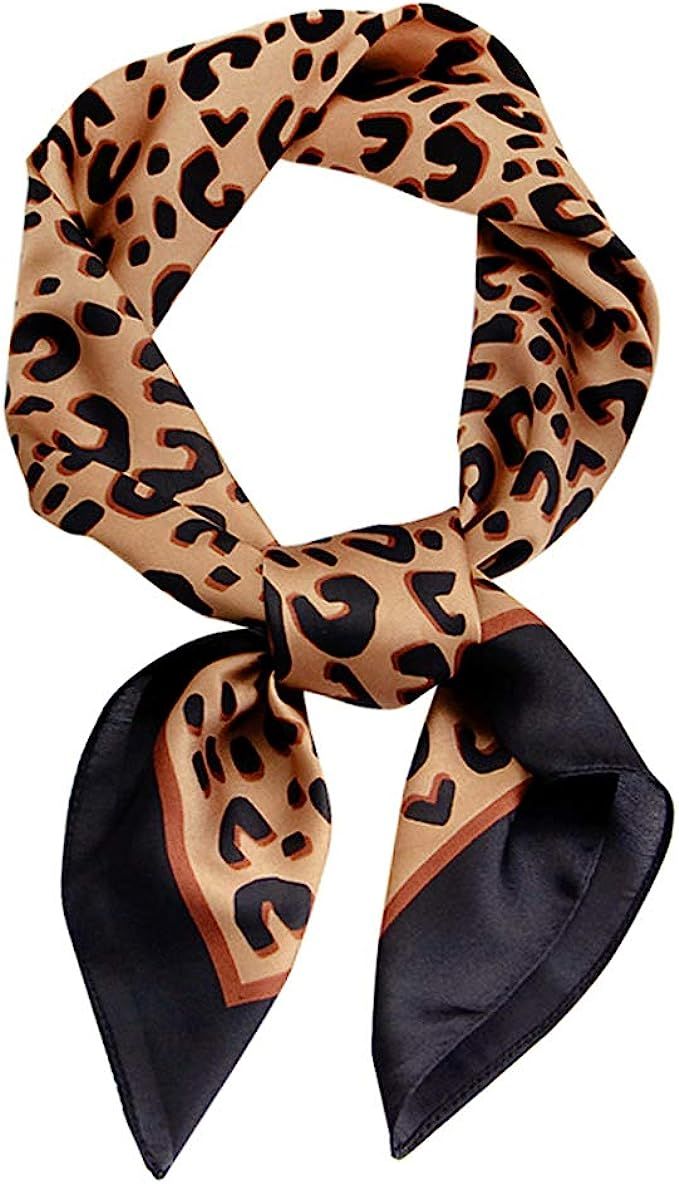 GERINLY Silk Hair Scarf Animal Print Leopard Neck Scarf Summer Neckerchief for Women | Amazon (US)