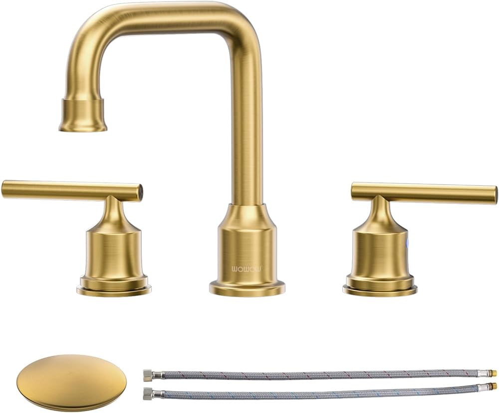 WOWOW Brushed Gold Bathroom Faucet Widespread Bathroom Sink Faucet 2 Handle Lavatory Faucet 3 Hol... | Amazon (US)