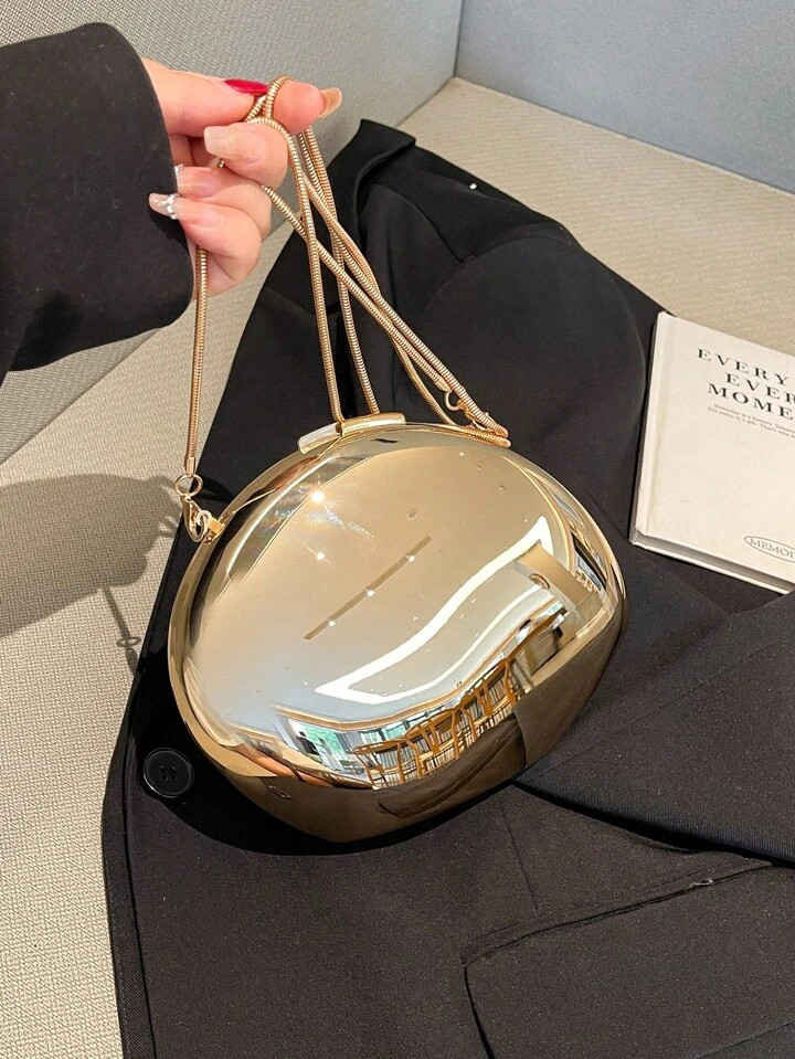 Golden Acrylic Dumplings Shape Clutch Bag, Glossy Shell Design, With Strap, Shoulder Or Crossbody Bag For Women | SHEIN