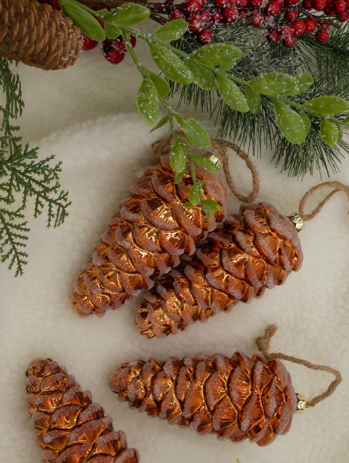 Pinecone Glass Ornament (4 Pack) | King of Christmas