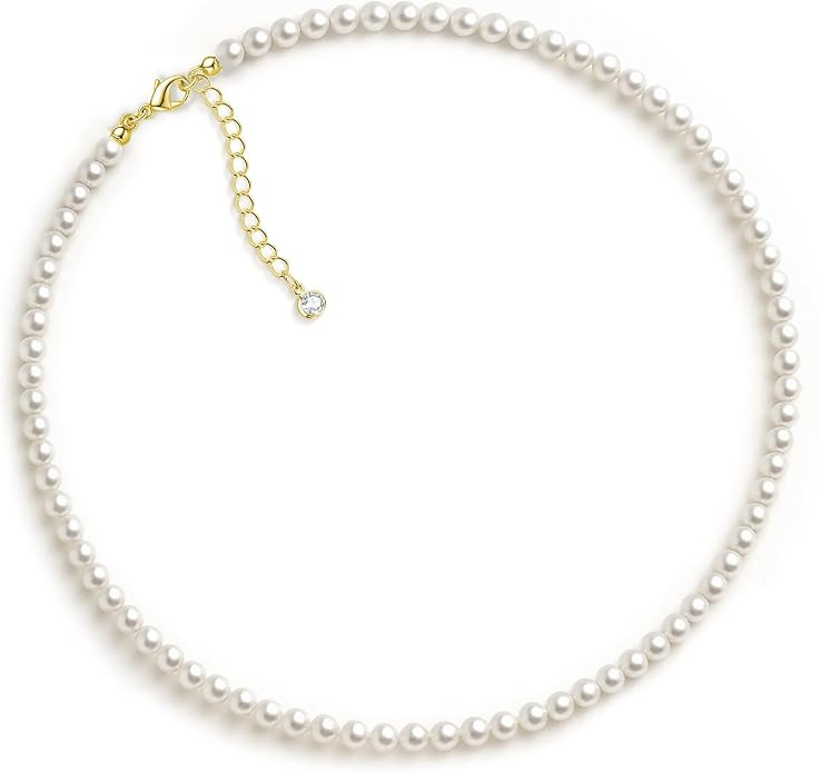 Zeffy Pearl Necklace 4MM/6MM/8MM Dainty Round Imitation Pearl Choker Necklace Wedding Pearl Neckl... | Amazon (US)