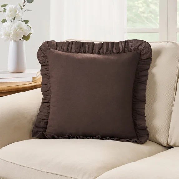 My Texas House 18" x 18" Brown Ruffle Cotton Decorative Pillow | Walmart (US)