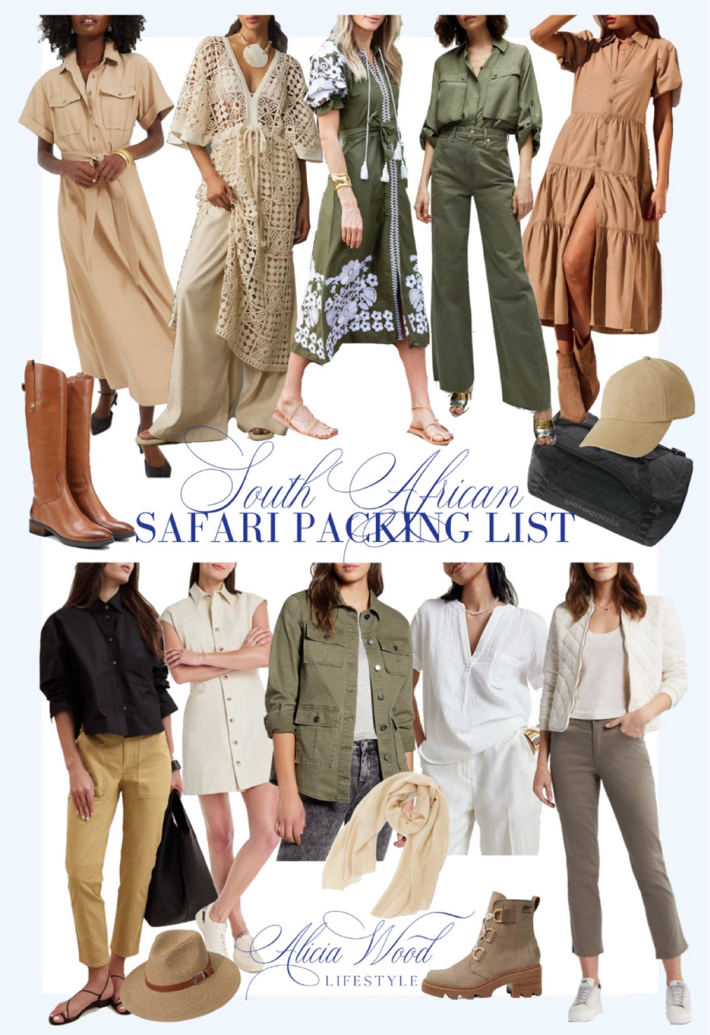 South African Safari Packing List

Summer safari outfits
Travel outfit for safari
Sandals 
Utility jacket
White tops
Army Green cargo pants 
Twill baseball cap
Duffle bag 
Tall brown boots
Lightweight travel wrap
Lightweight travel scarf
Green dress with embroidery 
Shirt dress
Safari hat 
Wide brim hat for travel
Utility jacket 

#LTKSeasonal #LTKTravel #LTKStyleTip