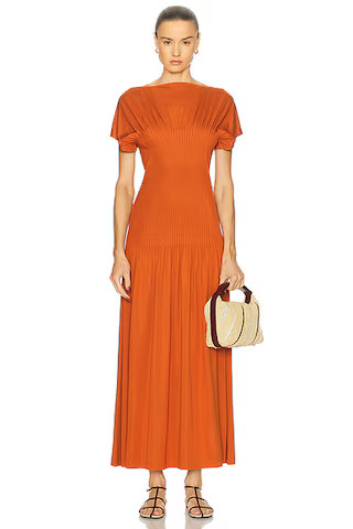 Toteme Knife Pleated Jersey Dress in Terracotta | FWRD | FWRD 
