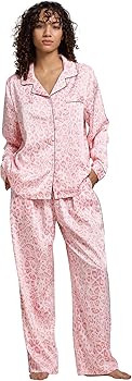 Womens Silk Satin Pajamas Set Button Down 2 Piece Pjs Long Sleeve Oversized Sleepwear with Pocket... | Amazon (US)
