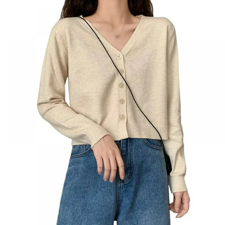 Women's Button Down Long Sleeve Cropped Bolero Cardigan Sweater - Walmart.com | Walmart (US)