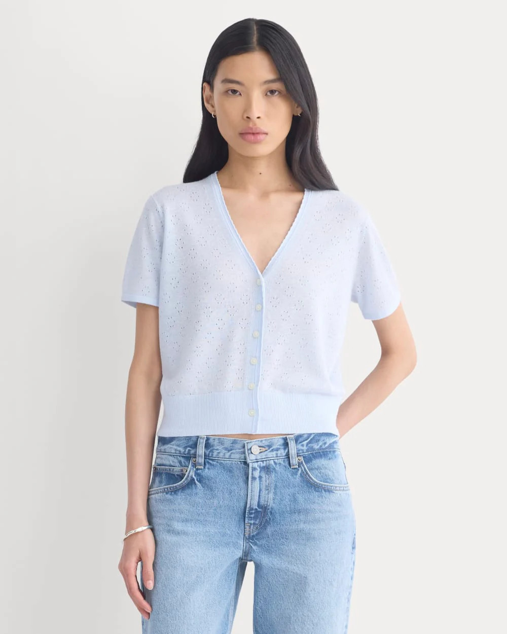 Lace Trim Cardigan in Fine Linen | Skywriting | Everlane
