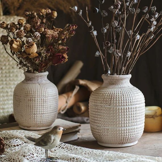 Ceramic Vase White Textured Porcelain Ceramic Jar Vase | Etsy (US)