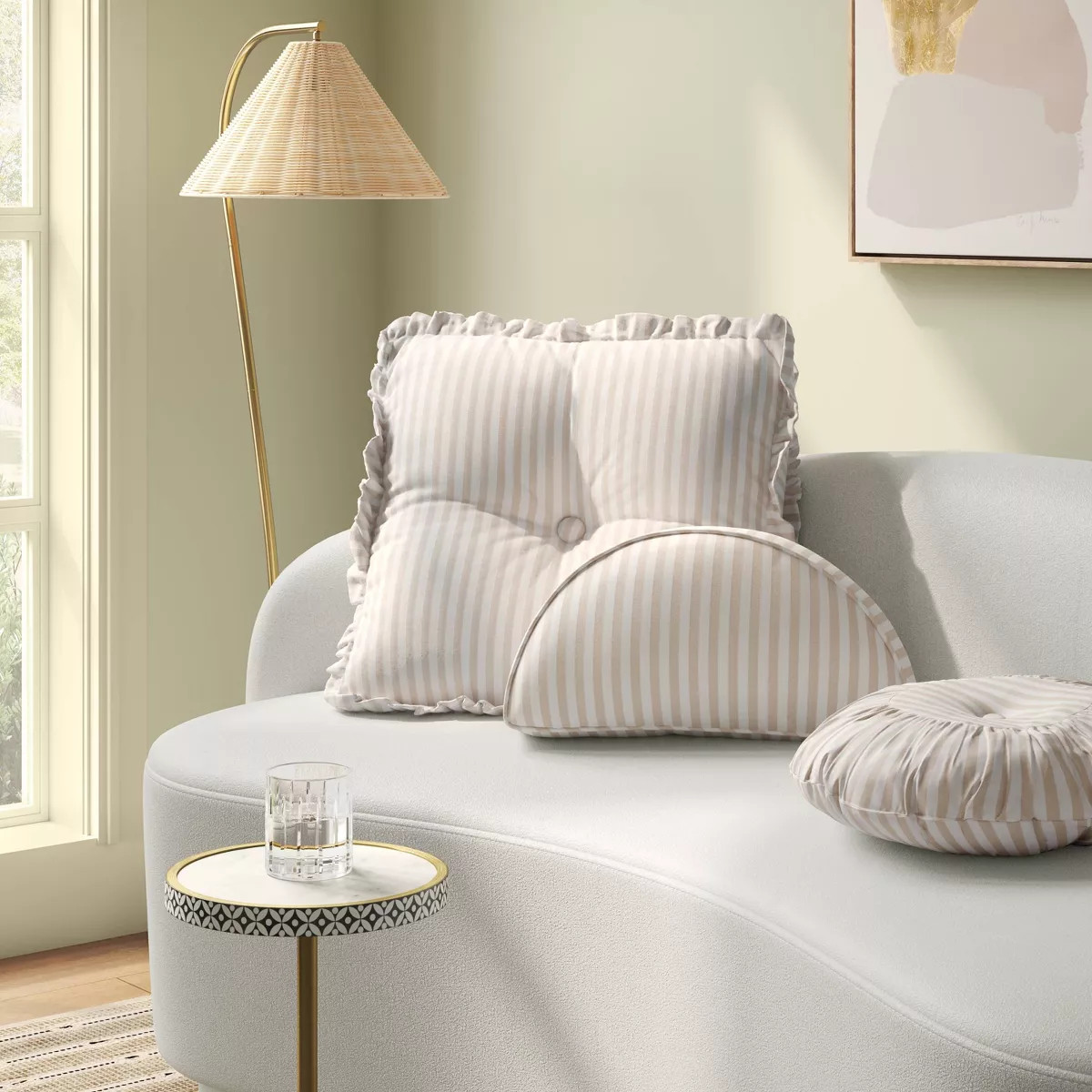 Oversized Square Stripe Pillow with Ruffle Trim Natural/White - Threshold™ | Target