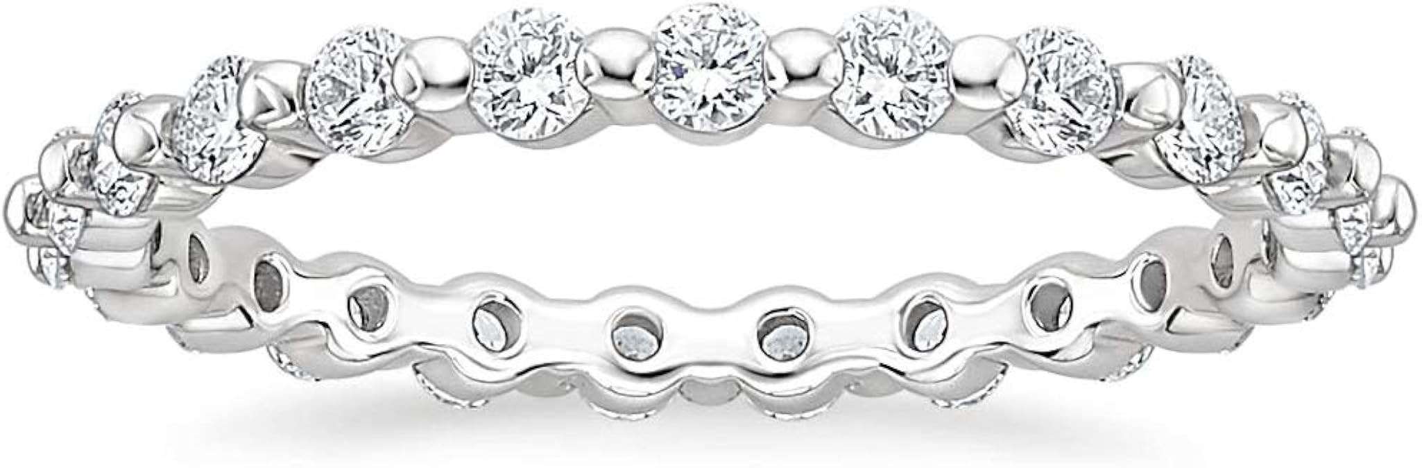 EAMTI 2mm 925 Sterling Silver Wedding Band Cubic Zirconia Full Eternity Stackable Engagement Ring... | Amazon (US)