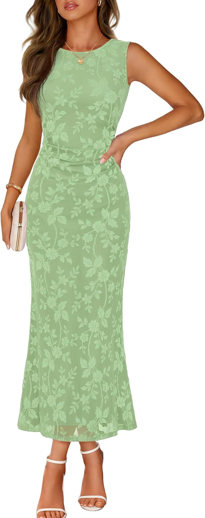 MEROKEETY Women's Summer Sleeveless Floral Maxi Dress 2026 Bodycon Mesh Wedding Guest Cocktail Fo... | Amazon (US)