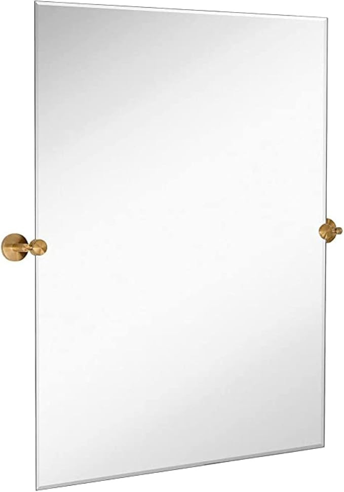 Hamilton Hills 30x40 inch Frameless Pivot Mirrors for Bathrooms with Brushed Gold Rounded Wall Br... | Amazon (US)