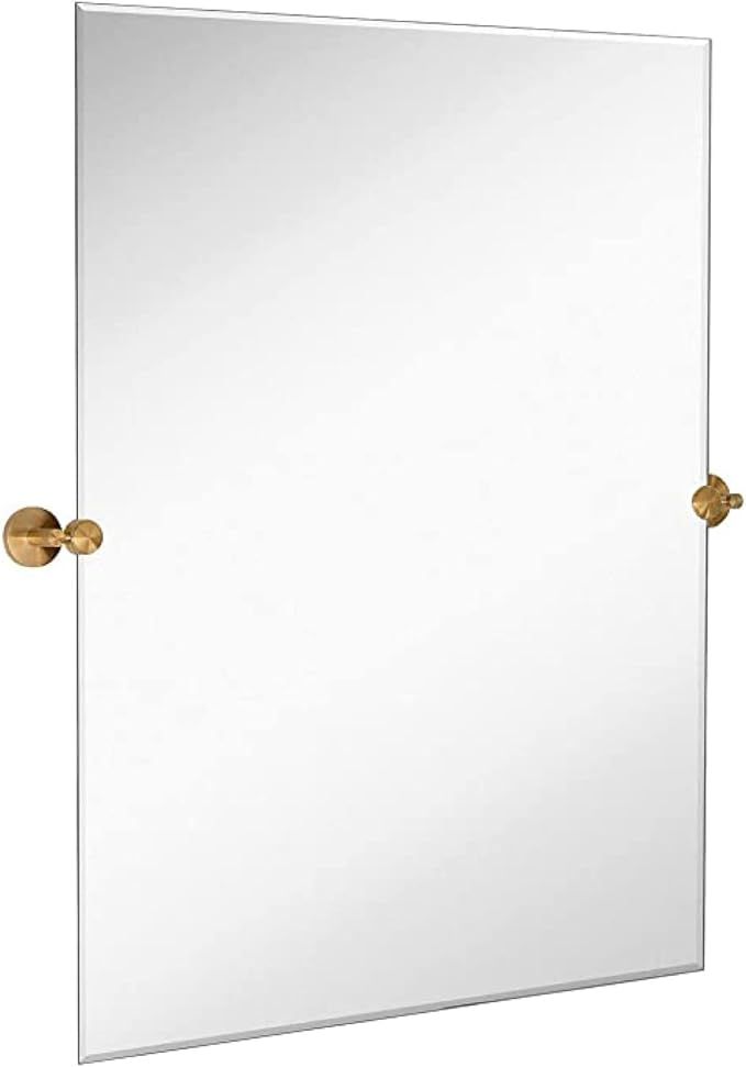 Hamilton Hills 30x40 inch Frameless Pivot Mirrors for Bathrooms with Brushed Gold Rounded Wall Br... | Amazon (US)