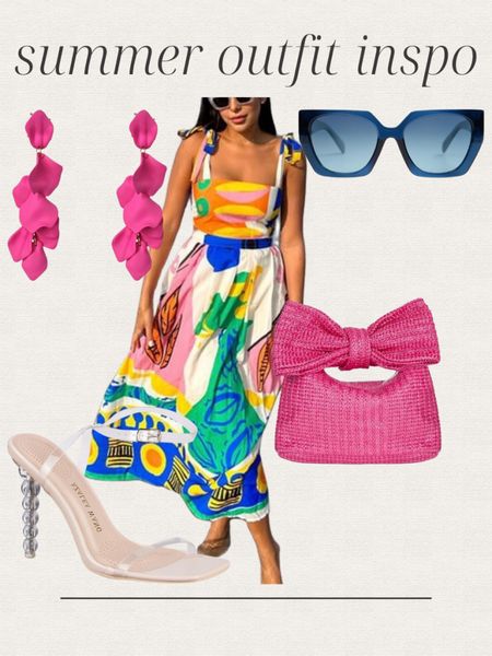 Amazon summer outfit inspo, printed maxi dress, pink earrings, pink straw handbag, heels, blue sunglasses, vacation outfit, date night outfit 


#LTKStyleTip #LTKShoeCrush #LTKFindsUnder50