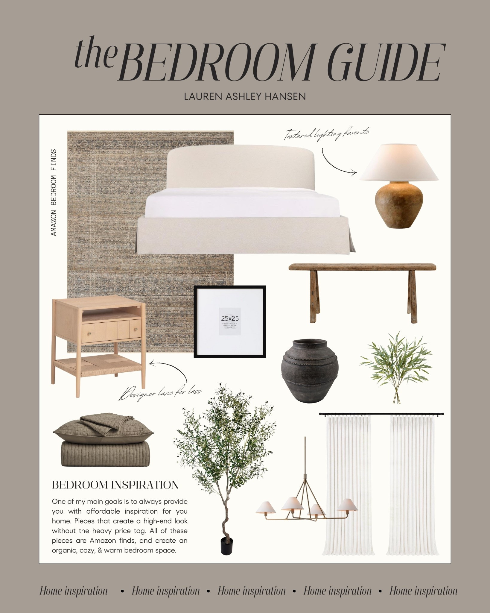 One of my main goals is to always provide you with affordable inspiration for you home. Pieces that create a high-end look without the heavy price tag. All of these pieces are Amazon finds, and create an organic, cozy, & warm bedroom space.

#LTKHome
