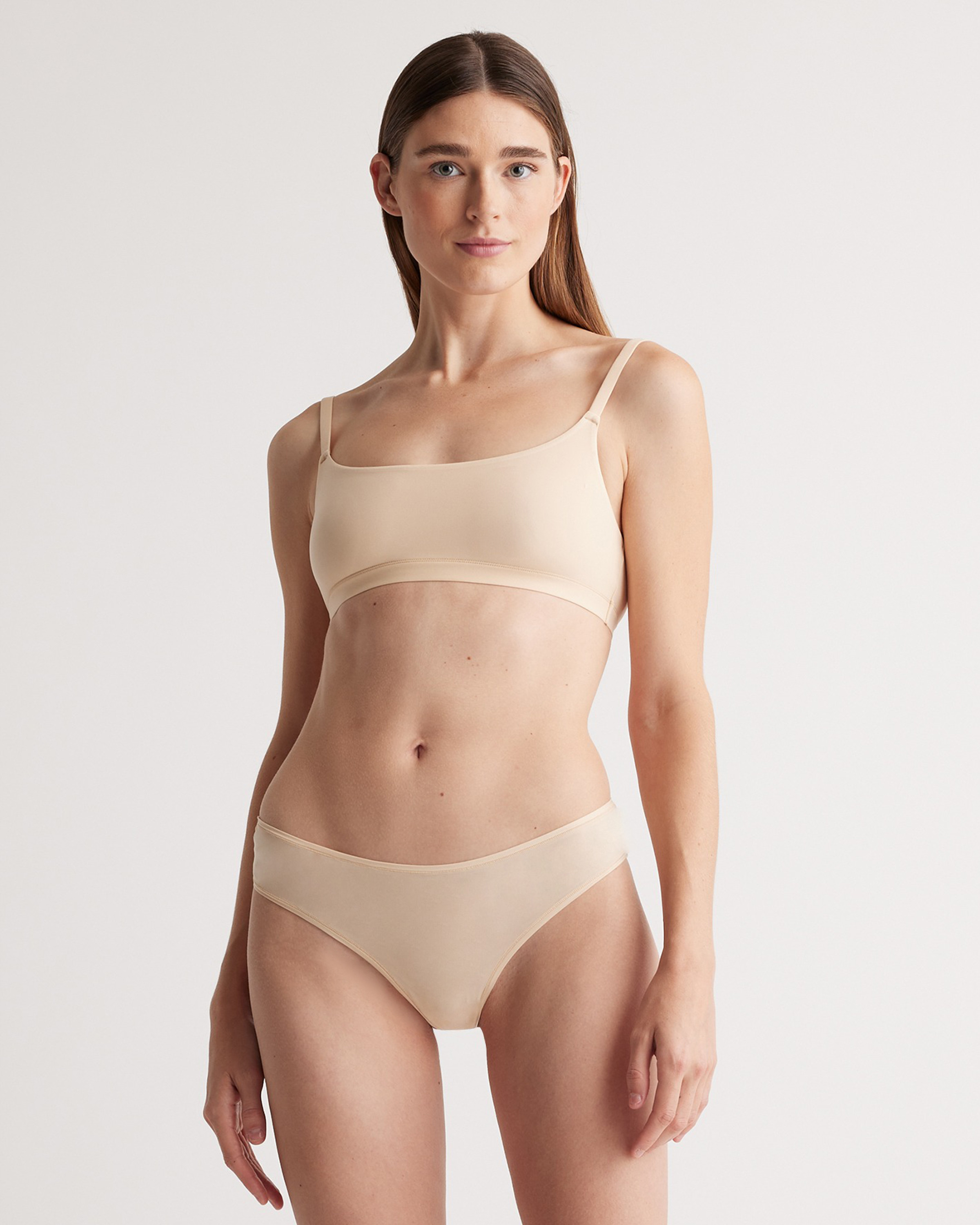 Quince | Women's Second Skin Scoop Neck Bralette in Beige, Size Small, Nylon/Spandex | Quince