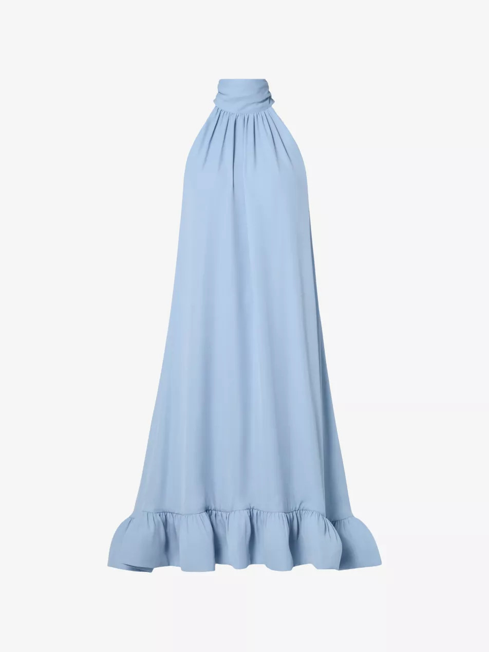 Sabrina Halterneck Ruffled Woven Midi Dress | Selfridges