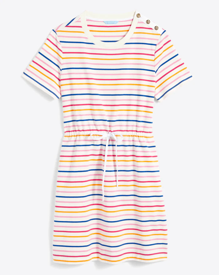 Tie Waist T-Shirt Dress in Multi Nautical Stripe | Draper James (US)
