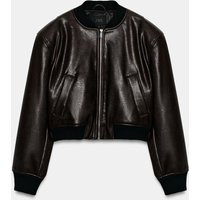 Zara - Faux Leather-Effect Bomber Jacket - Brown - L - Woman | Zara US