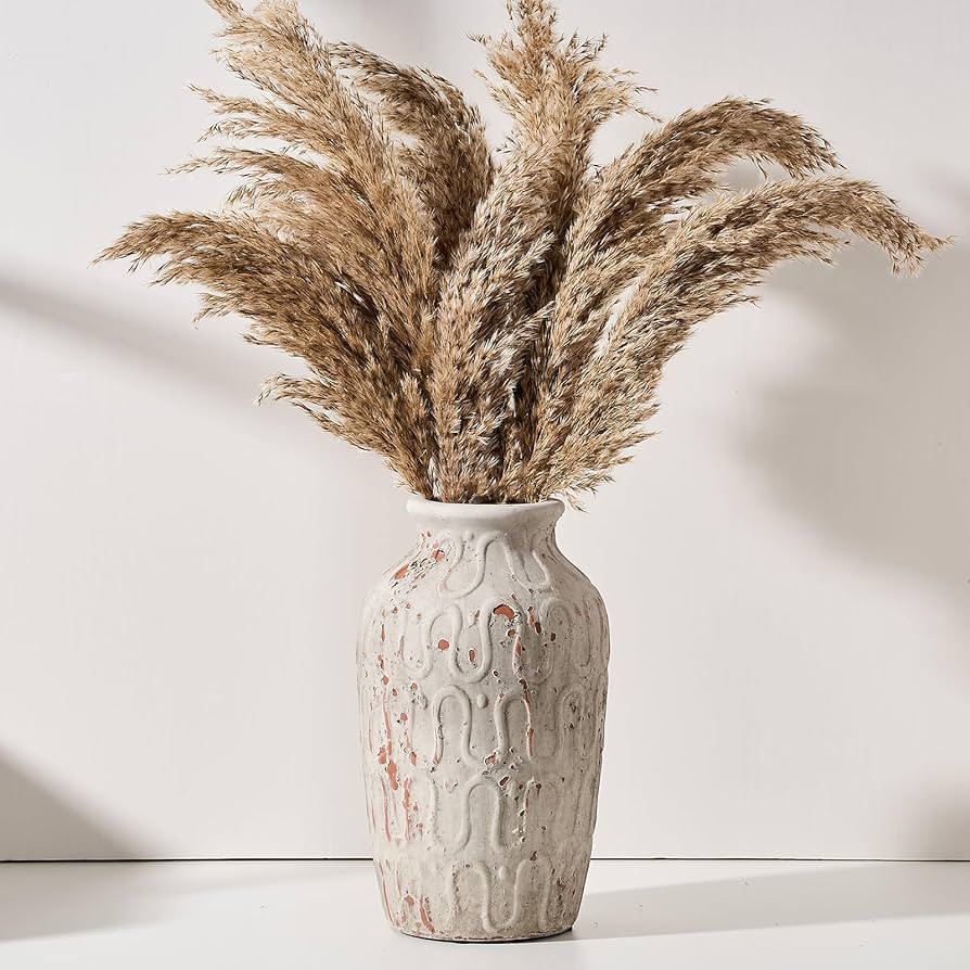 Large Ceramic Vintage Flower Vase for Home Decor | 10.5 Inch Waviness Decorative Vase | Neutral T... | Amazon (US)