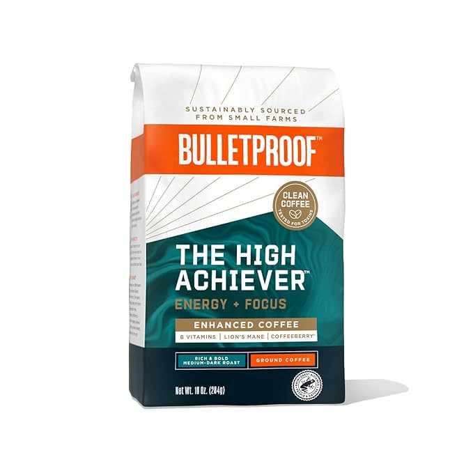 Bulletproof The High Achiever Ground Coffee, 10 Ounces, Medium-Dark Roast Enhanced Coffee | Amazon (US)