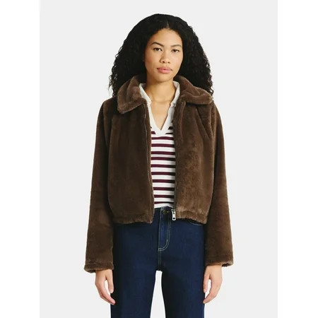 No Boundaries Faux Fur Jacket, Women's | Walmart (US)