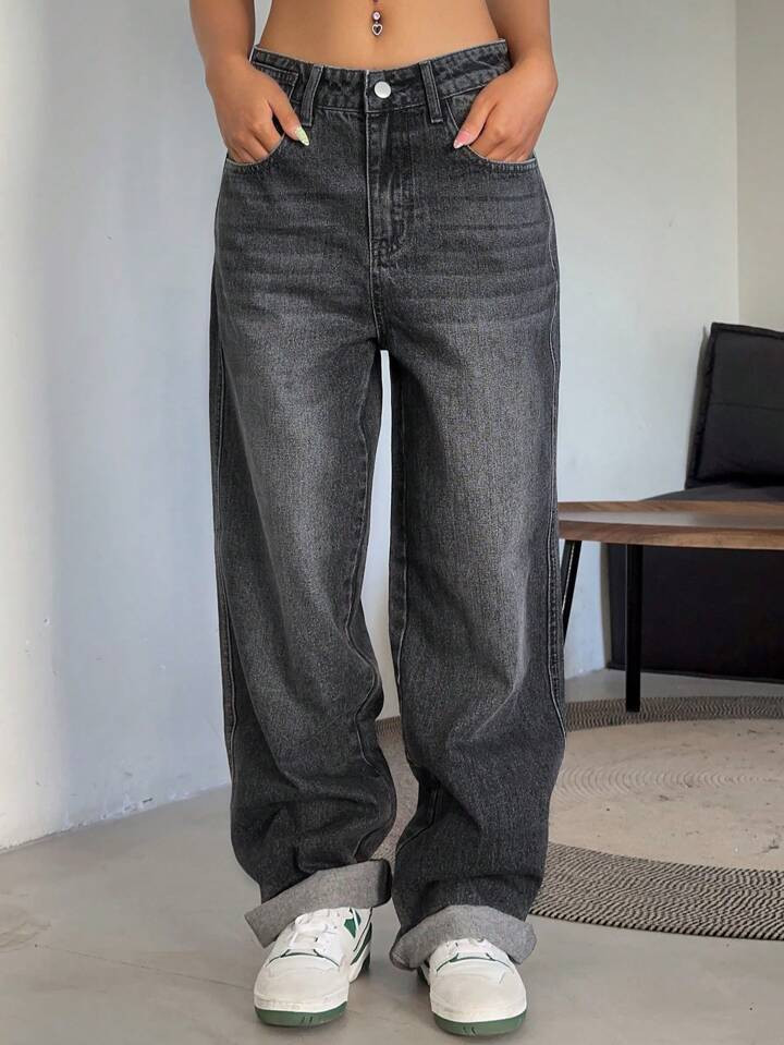 DAZY Slant Pocket Straight Leg Jeans | SHEIN