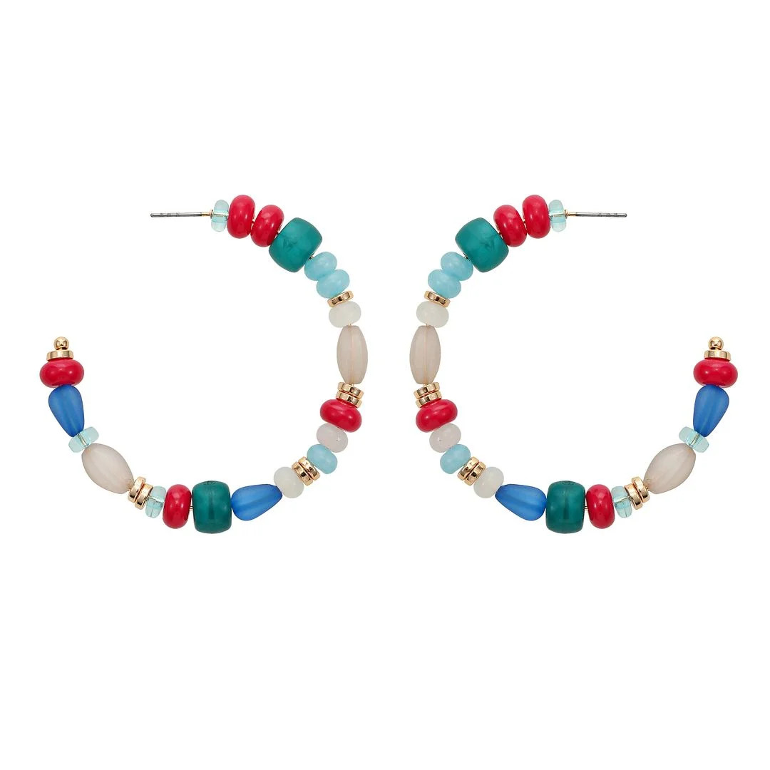 Seren Jewelry Women's Beaded Hoop Earrings, Multicolored | Walmart (US)