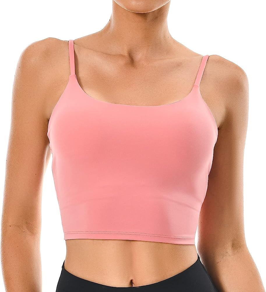 Colorfulkoala Women's Spaghetti Strap Sports Bra Longline Padded Workout Crop Tank Tops | Amazon (US)