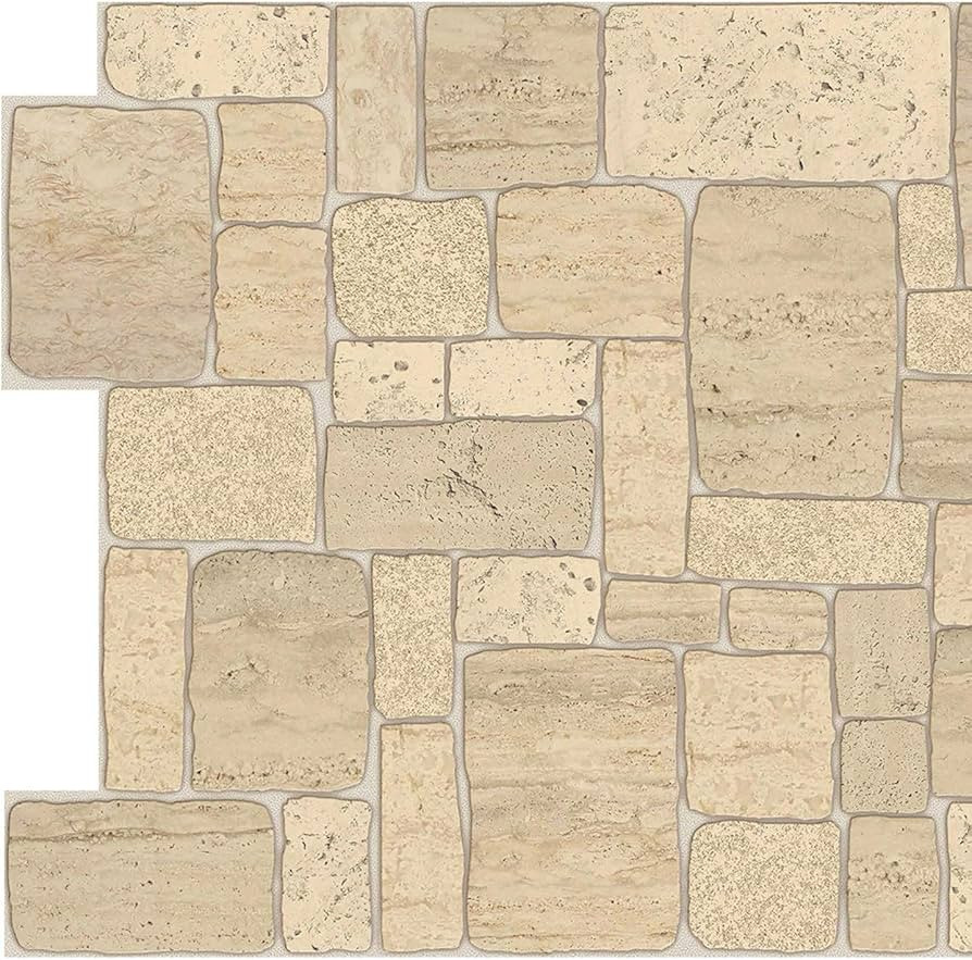 Dundee Deco PG7006-5 Light Beige Faux Limestone PVC 3D Wall Panel, 3.3 ft X 1.7 ft (98 cm X 50cm)... | Amazon (US)
