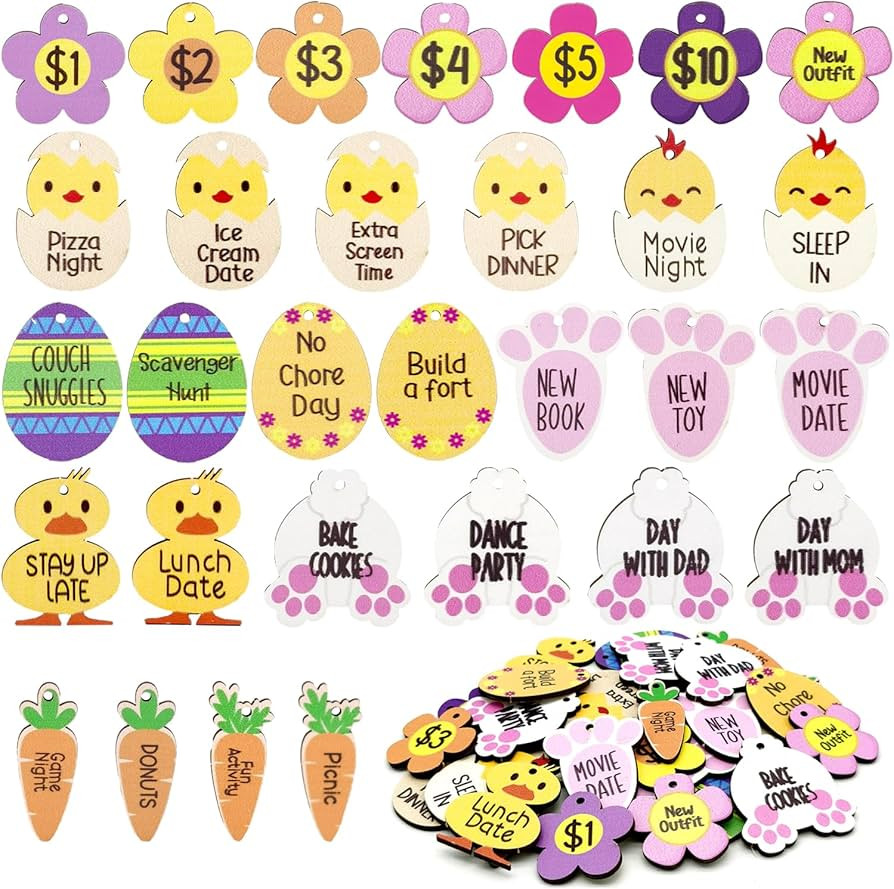 30Pcs Easter Reward Tokens Easter Egg Tokens Easter Egg Fillers Wood Easter Reward Tokens with 30... | Amazon (US)