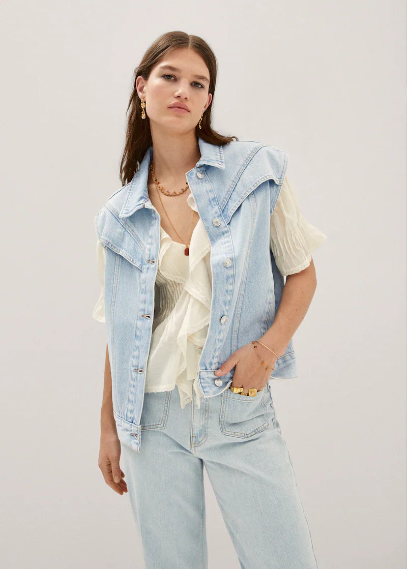 Denim vest with seams -  Women | Mango USA | MANGO (US)