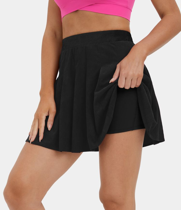 Everyday 2-in-1 Side Pocket Pleated Corduroy Skirt-Airy | HALARA