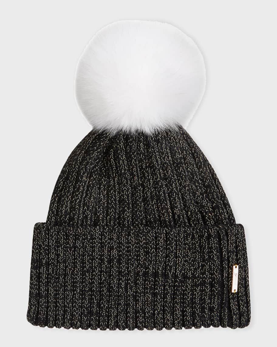 Gorski Metallic Wool Blend Hat w/ Fox Fur Pompom | Neiman Marcus