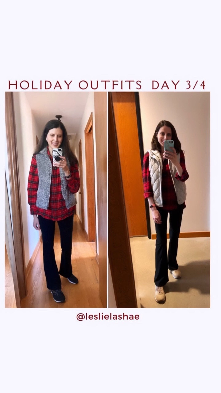 Holiday outfits day 3 of 4🎄casual edition 🎁 do you dress up for Christmas or keep it comfy? 

We both added a cozy vest over a plaid shirt with flare leggings. 
We love these from z supply. We sized up to a small for length in the flare leggings. We are both 5’6.

Christmas outfit, holiday outfit, Christmas party, holiday party outfit, holidays 2023, 2023 holiday outfit, plaid shirt, classic Christmas, classic holiday outfit, classic holiday, classic style, southern style, holiday outfits


Follow my shop @leslielashae on the @shop.LTK app to shop this post and get my exclusive app-only content!

#liketkit #LTKVideo #LTKHoliday #LTKSeasonal
@shop.ltk
https://liketk.it/4r0bT