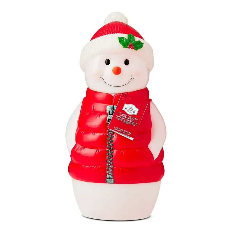 Lighted Blow Mold Puffer Snowman Outdoor Christmas Decoration, Multicolor, 24", by Holiday Time | Walmart (US)