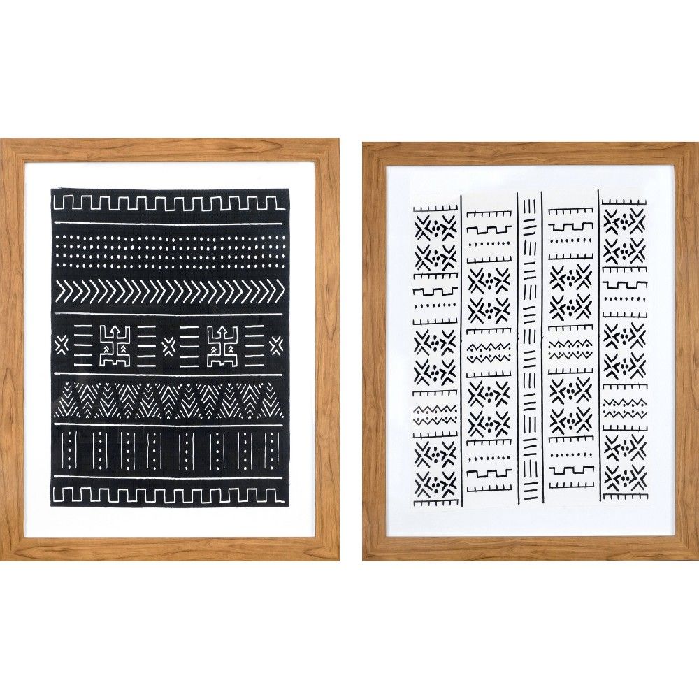 Set of 2 24""x30"" Framed Black & White Geo Fabric Decorative Wall Art - Threshold™ | Target