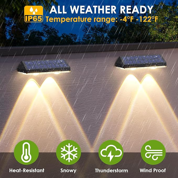 Solar Fence Lights Outdoor Waterproof LED - 3000/4000/6000K 3 Mode, IP65 Waterproof Fence Lights ... | Amazon (US)