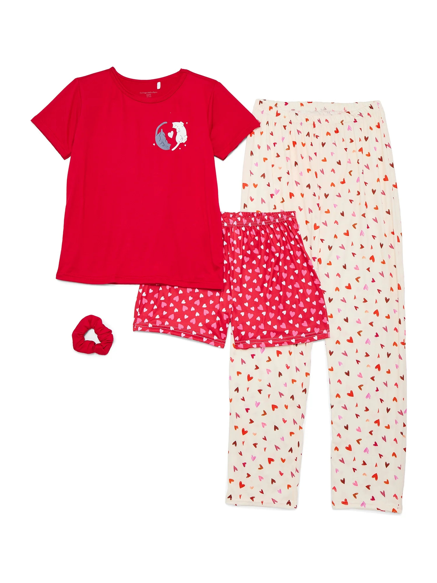Catherne Malandrino Girls Short Sleeve Top, Pant and Shorts with Bonus Scrunchie 4-Piece Pajama S... | Walmart (US)