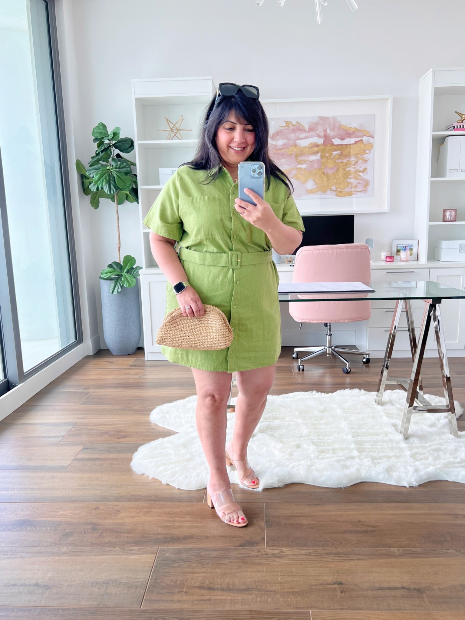 Abercrombie dress on sale for under $25! Great for transitioning to fall in warm weather places and great for business casual workwear! Available in regular, petite and tall sizes and also available in a beautiful neutral beige linen color too. 

Abercrombie belted linen blend mini shirt dress size large petite. Schutz sandals true to size. J. Crew raffia clutch bag. Gucci sunglasses. 

Workwear, vacation outfit, date night outfit, preppy outfits, teacher outfit, summer dress, fall dress, summer outfit, fall outfit 

#LTKMidsize #LTKPetite #LTKFallSale