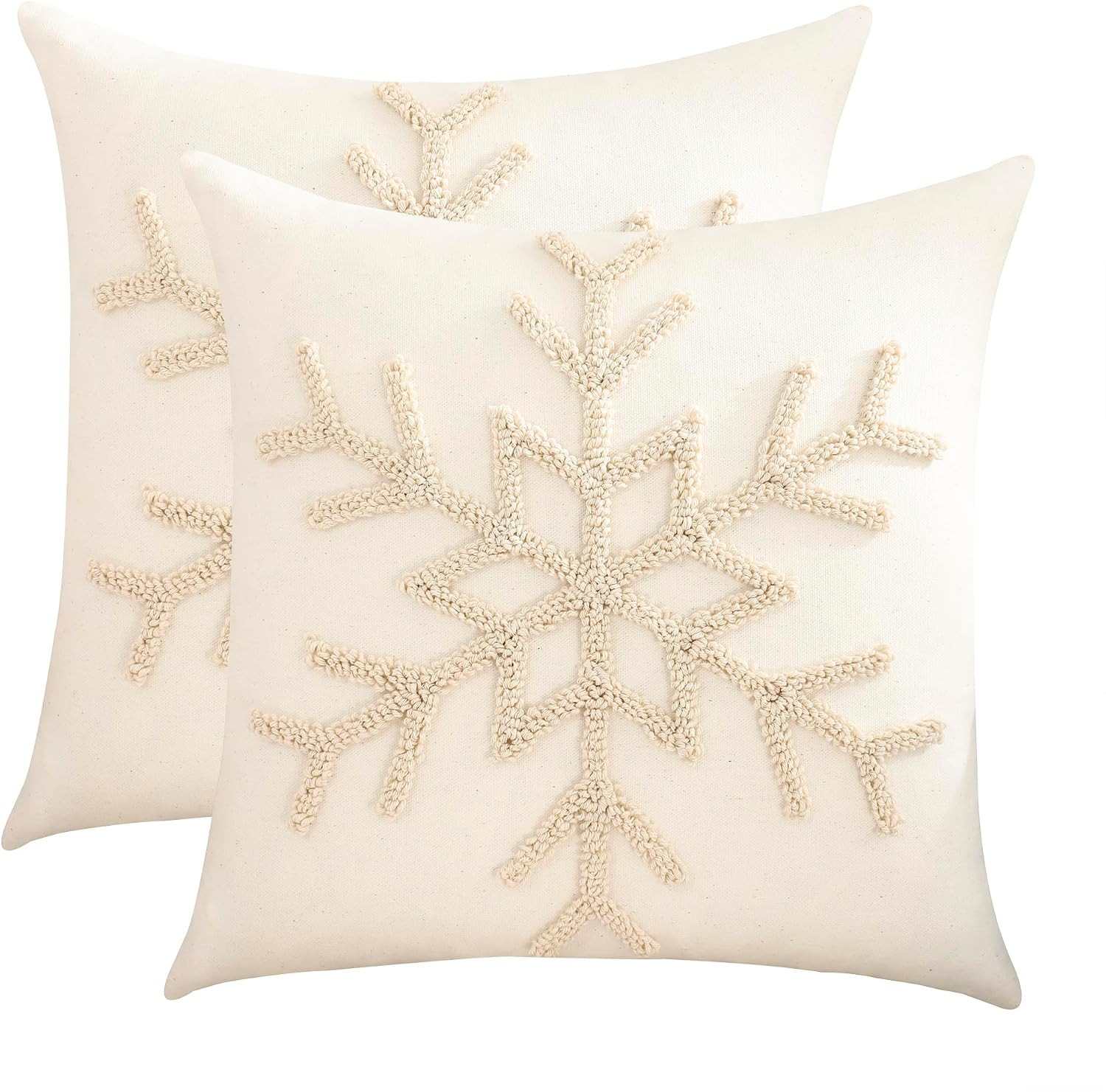Christmas Throw Pillow Covers 18x18 Set of 2 Beige Xmas Snowflake | Amazon (US)
