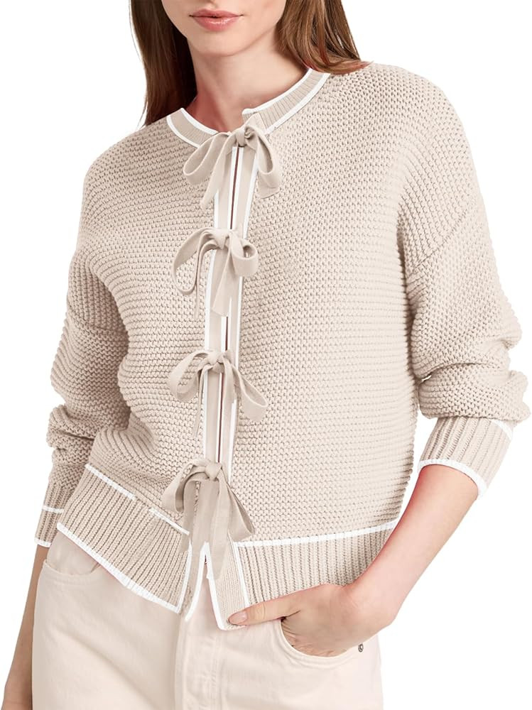 Women's 2024 Knit Cardigan Sweaters Fall Clothes Long Sleeve Fashion Casual Y2k Tie Open Front Cr... | Amazon (US)