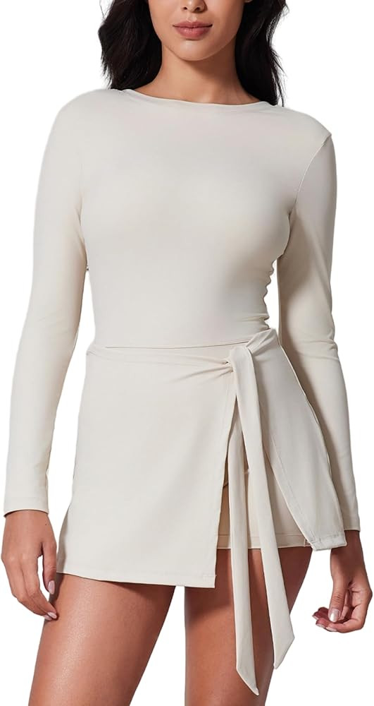 Womens Tennis Dress Sleeveless Yoga Golf Athletic Dresses Ruffle Side Slit Workout Dress Built in... | Amazon (US)