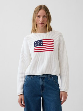 100% Cotton Oversized Americana Crop Sweater | Gap (US)
