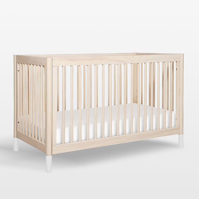 Babyletto Gelato White & Washed Natural Wood 4-in-1 Convertible Baby Crib with Toddler Bed Conver... | Crate & Barrel