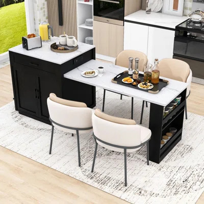 Kitchen Island with Extendable Dining Table, Built-in Charging Station and Lockable Wheels | Wayfair North America