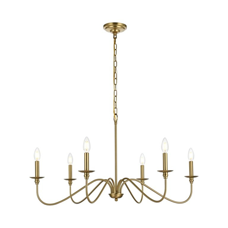 Living District Rohan 36" 6-Light Transitional Metal Chandelier in Satin Gold | Walmart (US)