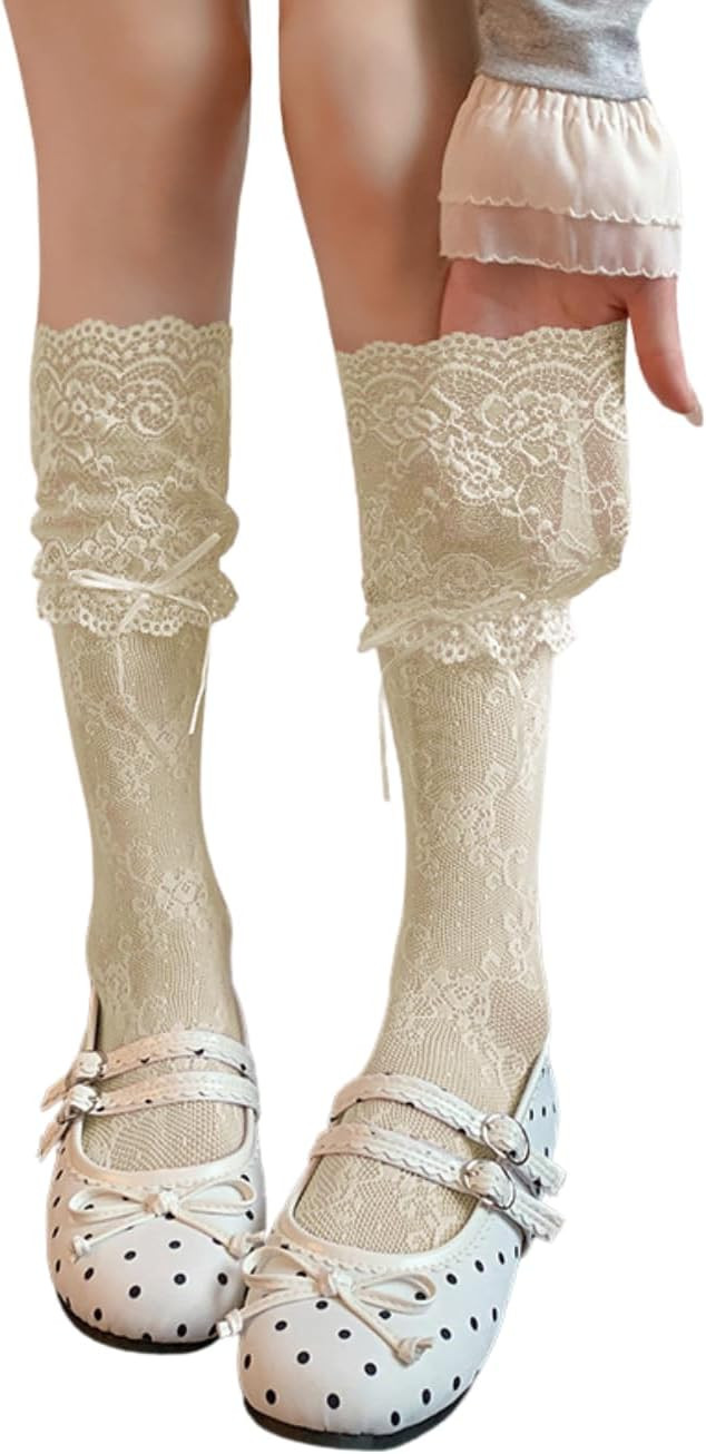 ShawGobow Sheer Knee High Lace Socks with Bows | Amazon (US)